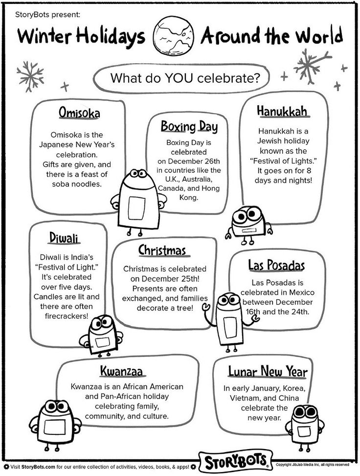 the winter holidays around the world worksheet for kids to learn how to celebrate