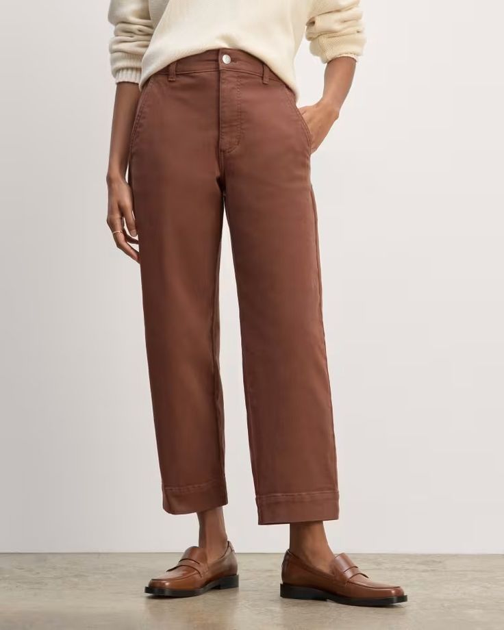 The Utility Straight-Leg Pant Rosewood – Everlane Brown Chinos With Pockets And Straight Hem, Fall Work Pants With Pockets And Straight Hem, Brown Cotton Jeans With Straight Hem, Brown Cotton Jeans For Work, Everyday Cotton Wide Leg Pants For Fall, Chino Cotton Twill Straight Leg Work Pants, Chino Cotton Twill Work Pants Straight Leg, Chino Cotton Twill Work Pants, Brown Cotton High-waisted Jeans