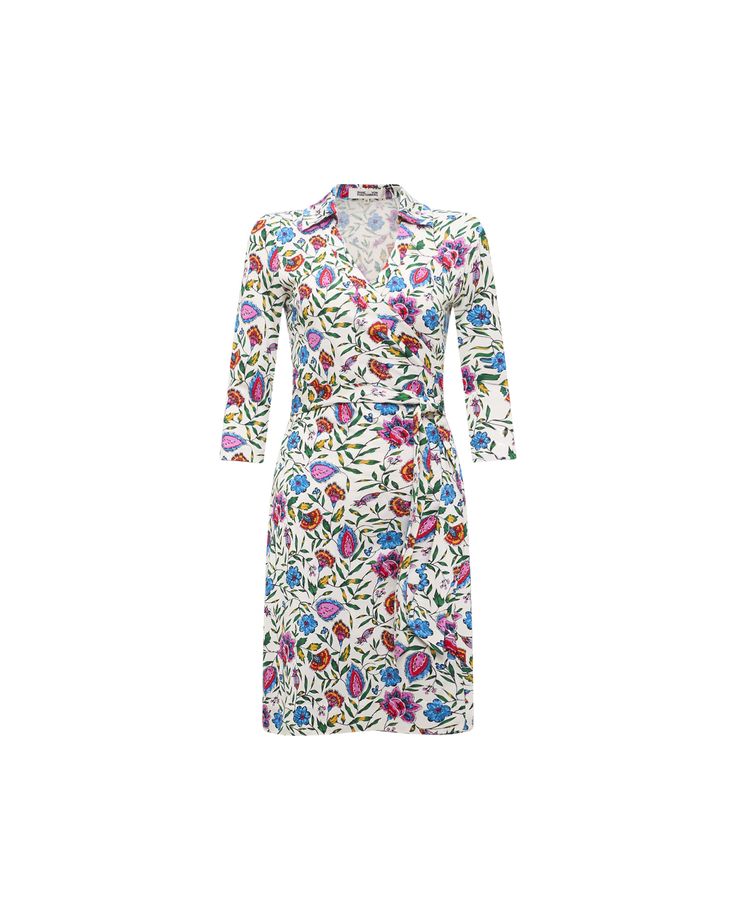 dress Swap out your accessories and take this plus size dress from workwear to date night in a snap Diane von Furstenberg DVF NEW JEANNE TWO 3/4 DRESS | WHITE | Dresses | Materials & Care Instructions: ['100% Silk', 'Imported'] Mid-length Wrap Dress For Work, White Floral Print Midi Dress With 3/4 Sleeves, White Midi Dress With Floral Print And 3/4 Sleeves, Fitted Wrap Dress With 3/4 Sleeves For Spring, Fitted Summer Wrap Dress With 3/4 Sleeves, Fitted Wrap Dress With 3/4 Sleeves For Summer, Fitted Wrap Dress With 3/4 Sleeves, Workwear Floral Print Midi Wrap Dress, Chic Floral Print Wrap Dress For Work