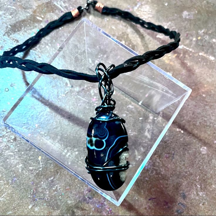 Black Lace Agate Stone With Incredibly Unique Patterns - Wrapped In Black Wire And Hung On Braided Faux Suede Cord - Measurements In Photos. Handmade & Brand New! Lots Of Versatility And Can Be Easily Worn Unisex. Lace Agate Stone, Handmade Brand, Jewelry Black, Suede Cord, Hand Crafted Jewelry, Agate Necklace, Lace Agate, Agate Stone, Unique Patterns