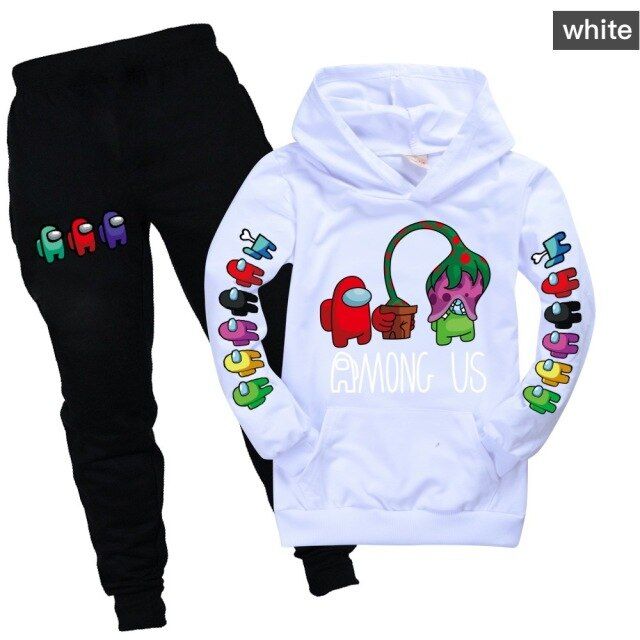 Hoodie &amp; Pants For Kids Trendy White Sweats For Leisure, Fun Long Sleeve Cotton Hoodie, Playful Winter Hoodie With Letter Print, Playful White Sweatshirt For Loungewear, Playful Letter Print Hoodie For Winter, Playful Letter Print Winter Hoodie, Casual Fleece Sweatshirt With Cartoon Print, Casual White Hoodie With Cartoon Print, White Casual Hoodie With Cartoon Print