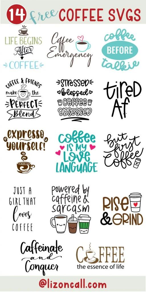 the coffee svg bundle includes different types of lettering