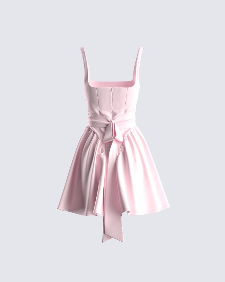 Pink, pretty, and precious - this pink bow mini dress will have everyone falling for you 💗 Made from poplin fabric and complete with a fit and flare shape, bow details, shirring, and center back invisible zipper 🌟 Pink Formal Dresses Short, Pink Dress With Bow, 18th Birthday Dress, Pink Prom Dresses Short, Dress For Chubby, Pink Bow Dress, Pastel Pink Dress, White Corset Dress, Bow Mini Dress