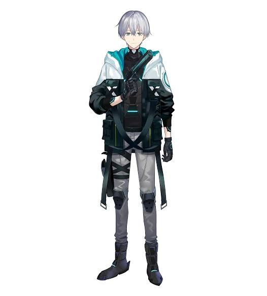 an anime character standing in front of a white background with his hands on his hips