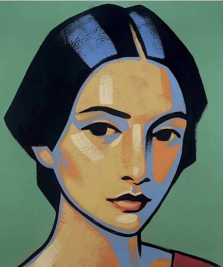 a painting of a woman with black hair