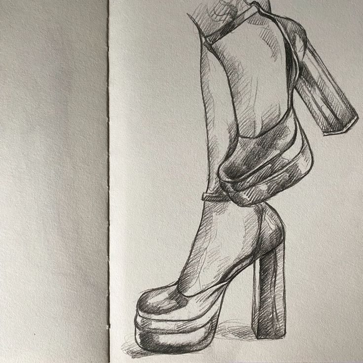 a pencil drawing of a high heeled shoe