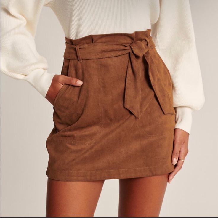 Nwt Abercrombie & Fitch Suede Skirt With Belt Size: X-Small Brand New With Tags Attached, Perfect Condition Retails $59 Faux Suede Skirt, Belted Mini Skirt, White Denim Skirt, Skirt With Belt, Checkered Skirt, Womens Mini Skirts, Houndstooth Skirt, Wool Mini Skirt, Tweed Mini Skirt