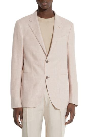 Work-to-weekend polish is yours thanks to this unstructured sport coat tailored in a regular fit from a silk-softened linen-forward blend. Front button closure Notched lapels Nonfunctional four-button cuffs Chest welt pocket; front patch pockets Side vents Unlined 46% linen, 31% wool, 19% silk, 3% polyamide, 1% elastane Dry clean Made in Italy Designer Clothing Spring Linen Sport Coat For Business, Spring Semi-formal Unstructured Blazer, Beige Linen Sport Coat With Suit Collar, Beige Business Outerwear For Summer, Spring Sport Coat With Lapel Collar And Pressed Crease, Summer Business Beige Outerwear, Summer Beige Business Outerwear, Classic Unstructured Sport Coat For Spring, Classic Unstructured Spring Sport Coat