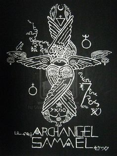 an image of the crucifix with words written on it and symbols drawn in chalk