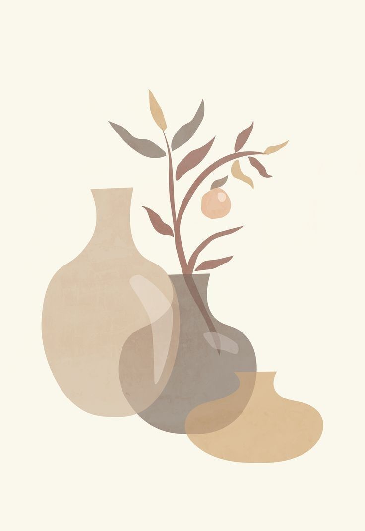 two vases with plants in them on a white background, one is brown and the other is beige