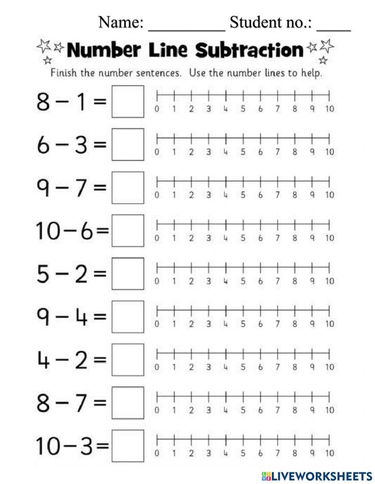 the number line subtraction worksheet for students to practice numbers and counting