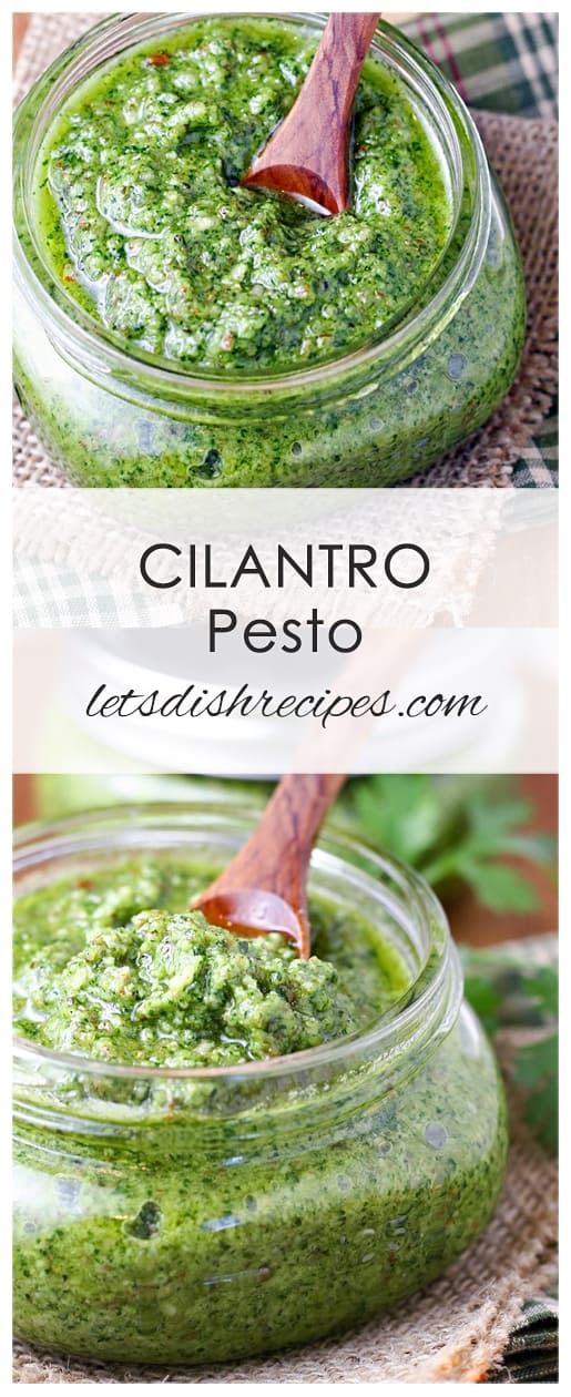 two images showing how to make cilantro pest