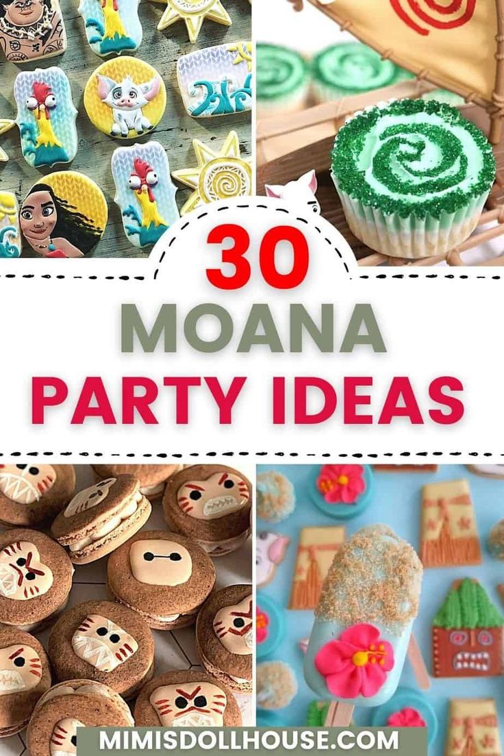 there are many decorated cookies and cupcakes in this collage with the words 30 moan party ideas