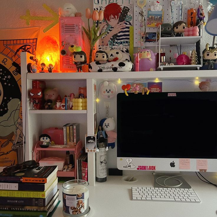 a desktop computer sitting on top of a white desk