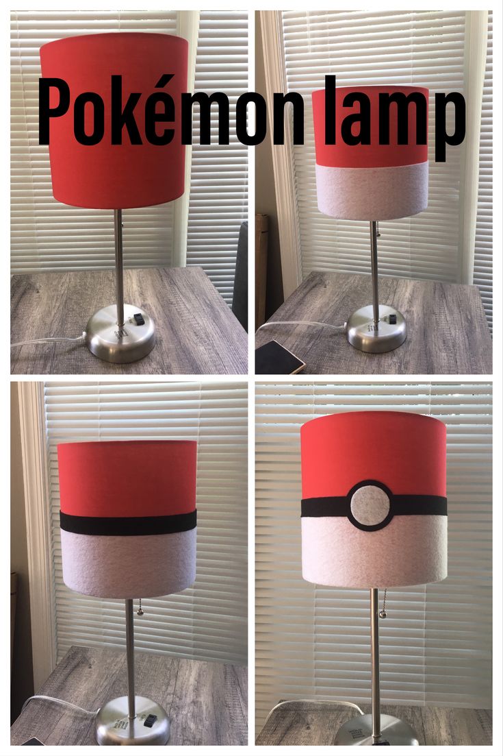 four different views of a lamp that has pokemon lamps on it, and the same one is