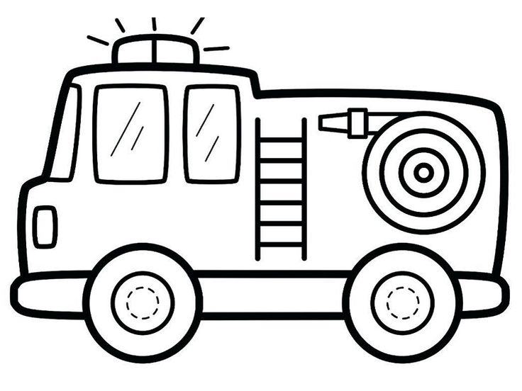 a black and white drawing of a firetruck with no wheels on the front