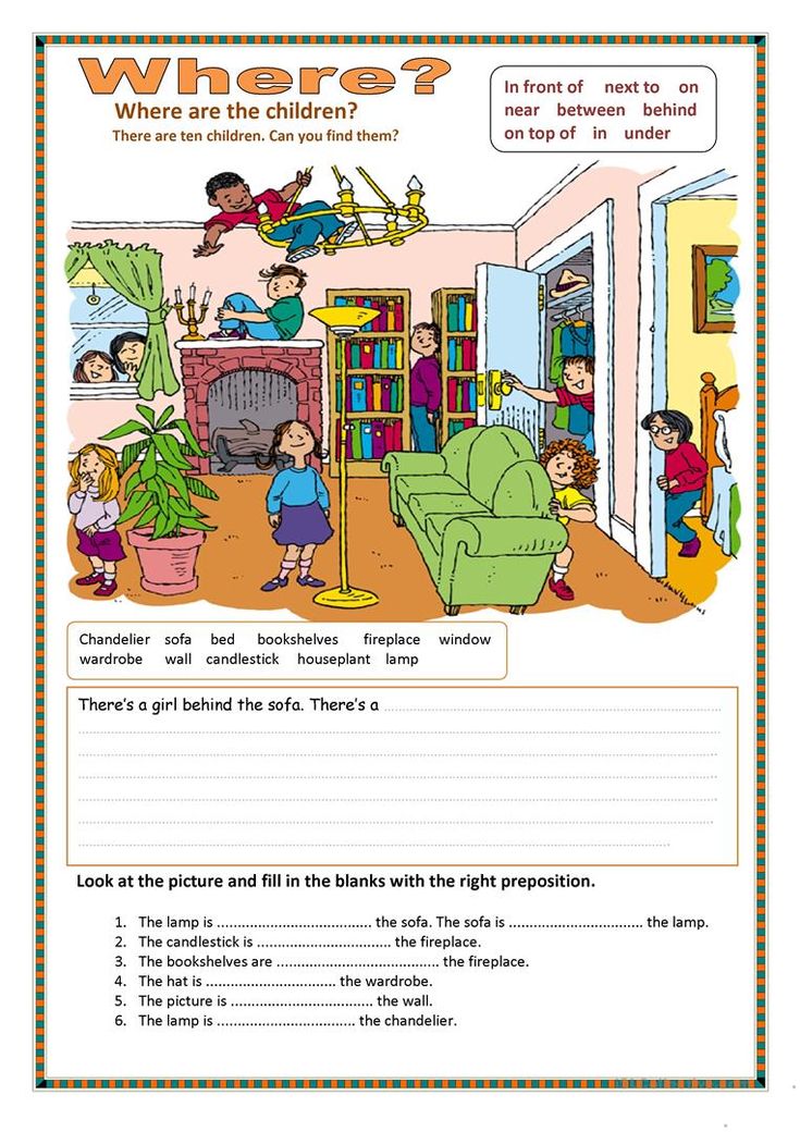 a worksheet with an image of children in the living room