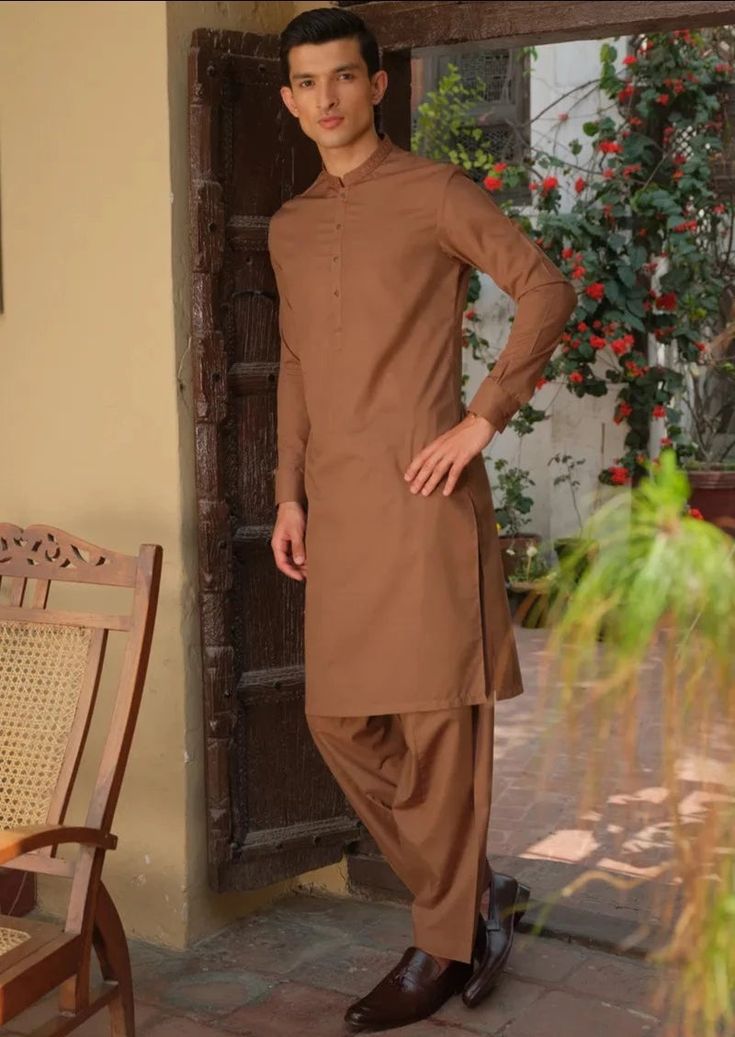 Details : Casual Suit For Men, With Textured Embroidery On Collar And Cuff Color: Rust Fabric : Blended Country of Origin : Pakistan Care Instruction : Should be washed in gentle cycle and hung to dry. Color may bleed so please be mindful of other items with it. Disclaimer : Actual sizes might be slightly different from the size chart. Casual Suit For Men, Embroidery On Collar, Textured Embroidery, Rust Fabric, Suit For Men, Be Mindful, Casual Suit, Collar And Cuff, Mens Suits