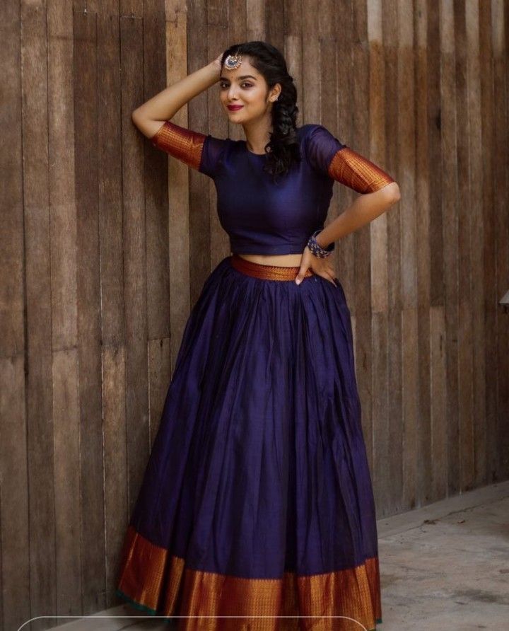 Long Skirt And Top From Old Saree, Pavada And Top Model, Traditional Full Frocks, Narayana Peta Sarees, Skirt And Blouse Traditional, Saree Stiched Dress, Dhawani Designs Kerala Onam, Narayana Peta Long Frocks, Narayana Peta Half Sarees