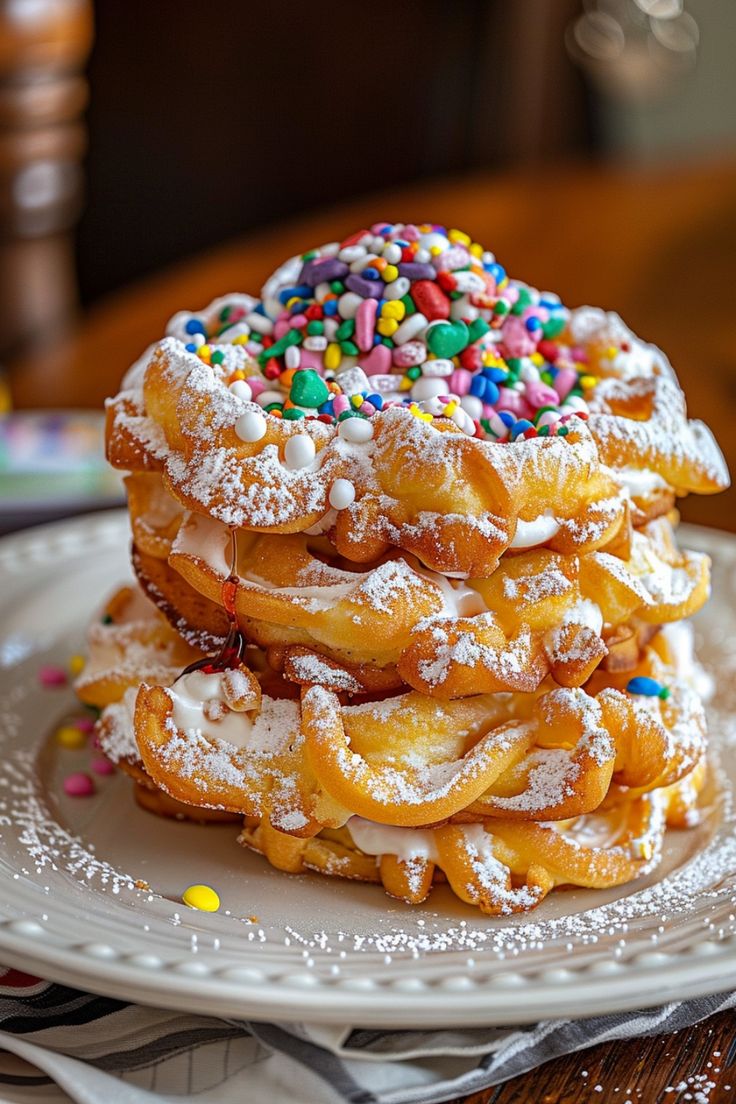 a stack of doughnuts with sprinkles on top