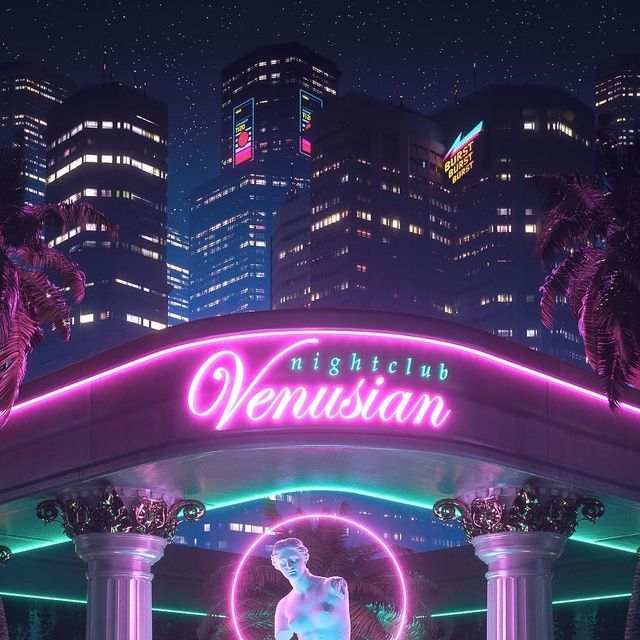 Maldo on Instagram: "“The Venusian” - I’m back! Finally managed to finish up this piece. This one is definitely inspired by GTA Vice City’s Malibu nightclub. I wanted to make an alternate/modernized version while we hope to get a new Vice City installment by @rockstargames. **Note: The nightclub’s name had to be changed in order to avoid any sort of copyright infringement // @motiondesigners #synthwave #80s #retro #90s #retrowave #outrun #render #3dart #neonlights #vaporwave #palmtrees #miamibeach #retrofuturism #testarossa #gtav #gtavicecity #mdcommunity #gtavi #aesthetic #exoticcars #rockstargames #thegraphicspr0ject #v1sual_heroes" 80s City Night, Gta Vice City Aesthetic, Vice City Aesthetic, 80s Nightclub, Retrofuture Aesthetic, Miami 90s, Gta Tattoo, Miami Vice Aesthetic, Outrun Aesthetic