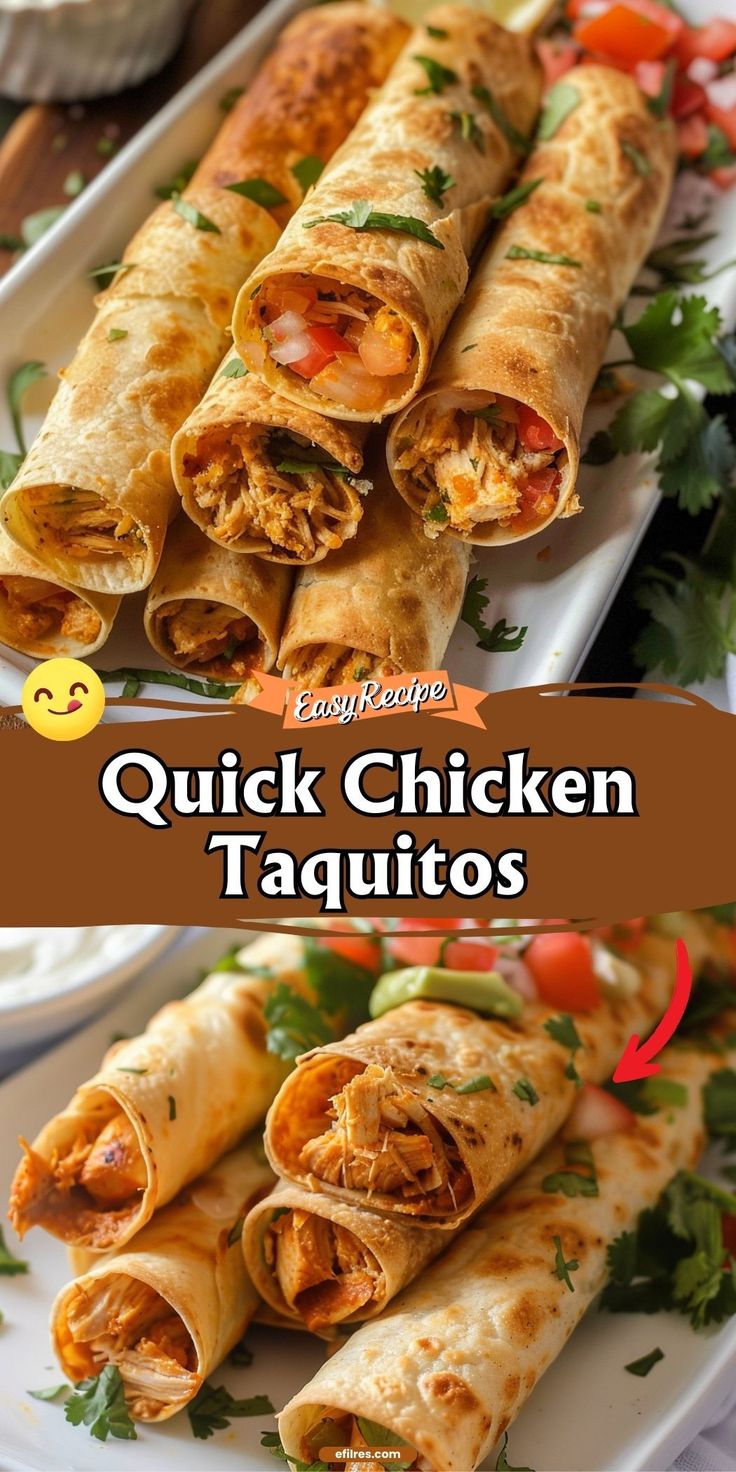 the chicken taquitass are cut in half and stacked on top of each other