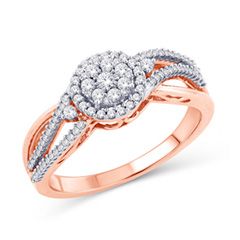 1/3 CT. T.W. Composite Diamond Swirl Frame Split Shank Ring in 10K Rose Gold 3ct Diamond Ring, Affordable Diamond Rings, 14k White Gold Diamond Ring, Oval Cut Engagement Ring, Split Shank Ring, Diamond Frame, Unique Diamond Rings, Engagement Rings Opal, Bridal Ring Sets