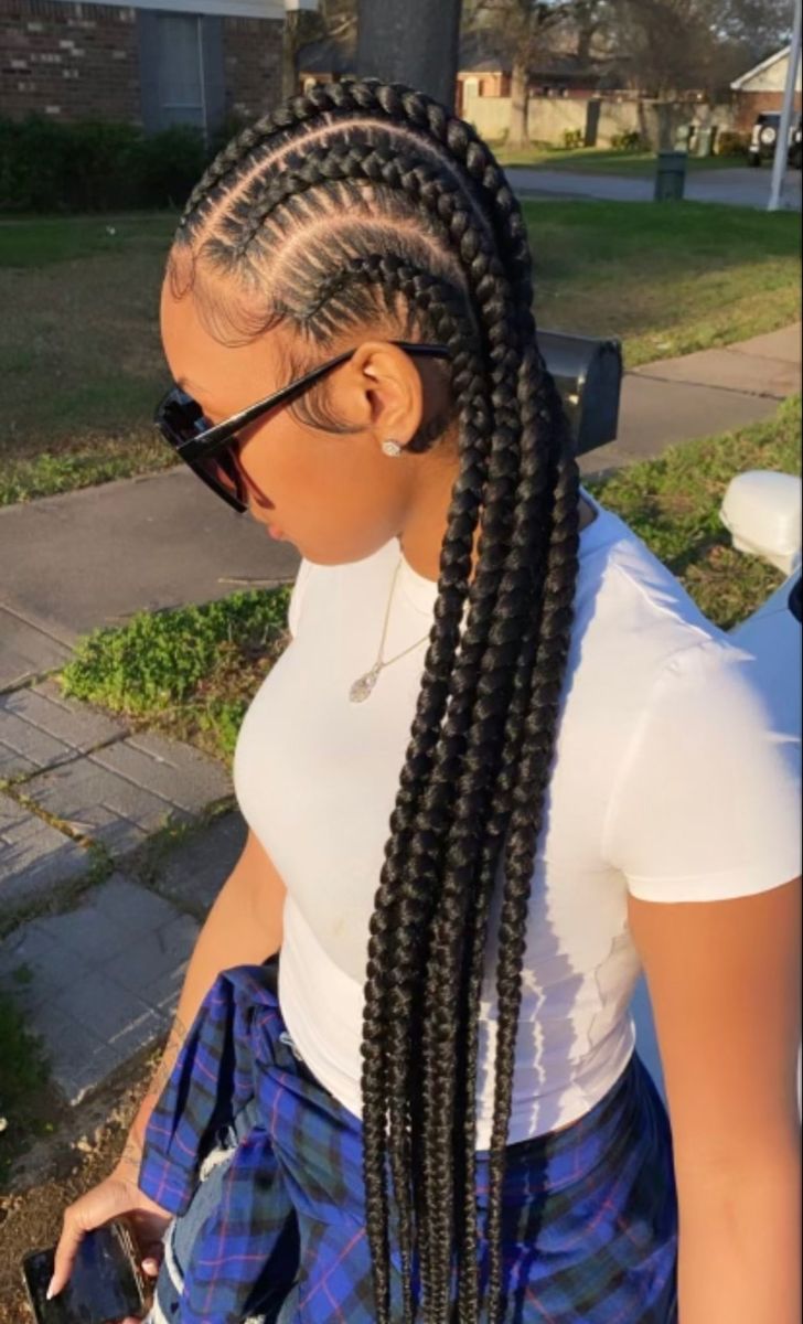 Cornrow Hairstyles For Black Women Long, Simple Braid Ideas, Large Cornrows Braids, Big Cornrow Hairstyles For Black Women, Cornrow Braid Styles Black Women, Jumbo Cornrows Braids For Black Women, Large Cornrows Braids Black Women, 6 Braids, Long Braided Hairstyles