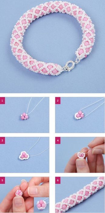 instructions to make a crocheted bracelet with beads and flowers on the clasps