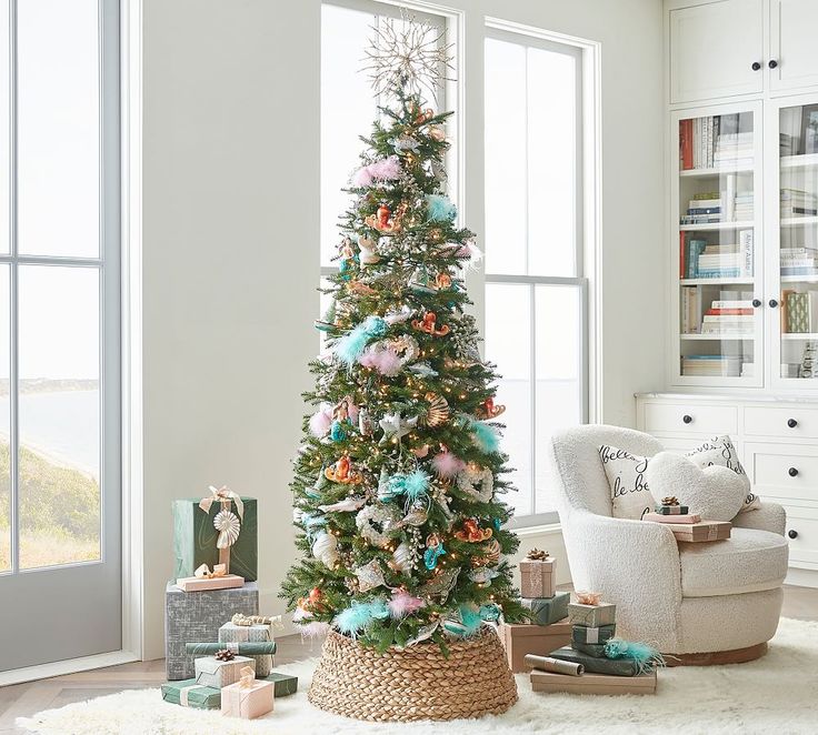 a decorated christmas tree in a living room