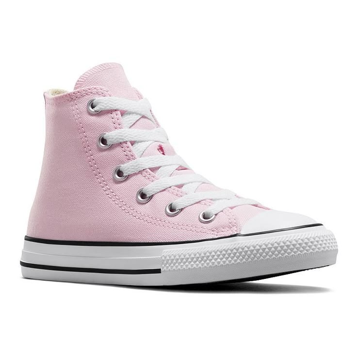 Trendy Pink High-top Canvas Shoes, Cute Pink Sneakers With Vulcanized Sole, Trendy Pink Mid-top Canvas Shoes, Trendy High-top Sneakers For School, Pink High-top Sporty Canvas Shoes, Pink High-top Canvas Shoes With Vulcanized Sole, Cute Pink High-top Sneakers, Pink Cotton High-top Canvas Shoes, Pink Converse High-top Sneakers