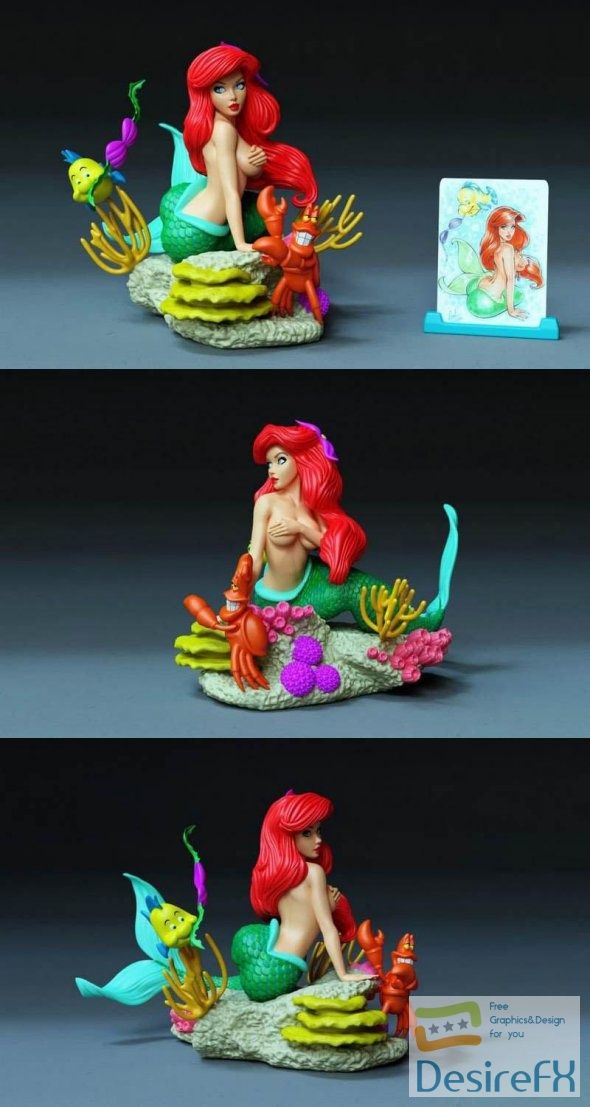 the little mermaid figurine is on display