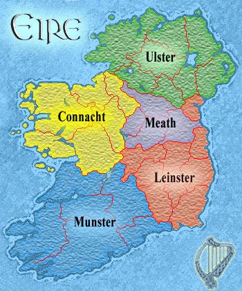 a map of ireland with the names of its towns