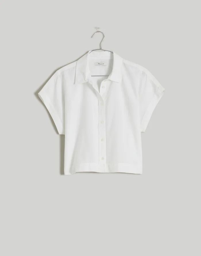 Crop Dolman Shirt Classic Short Sleeve Cropped Shirt For Work, Classic Cropped Short Sleeve Shirt For Work, Modern Collared Cropped Shirt For Work, Classic Cropped Shirt For Summer Workwear, Modern Cropped Shirt For Spring, White Cropped Shirt For Everyday Summer, White Relaxed Fit Cropped Button-up Shirt, Classic Button-up Cropped Shirt For Summer, Classic Cropped Summer Shirt