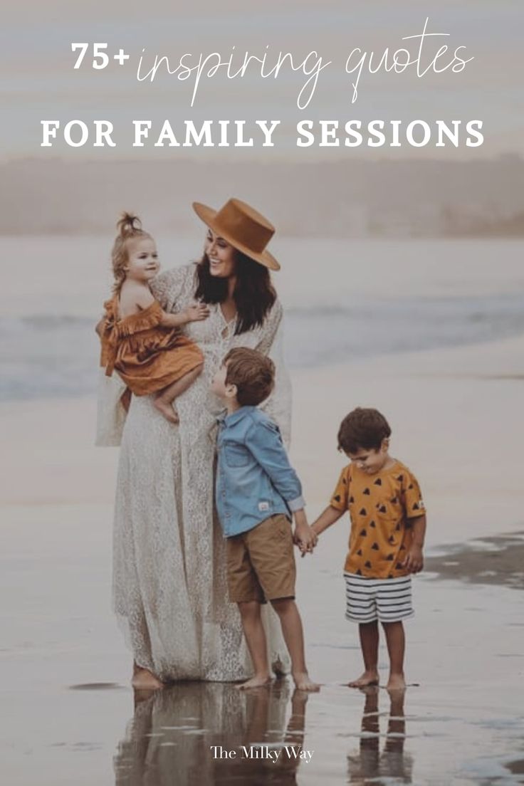 a woman and two children standing on the beach with text overlay that reads, 75 +