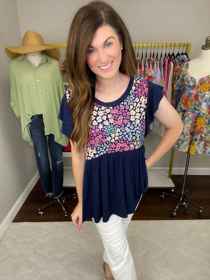 This new top is big on style and comfort! It's a flattering peplum-style fit and the ribbed fabric has lots of stretch. We can't think of a cuter top for the office this summer! This pairs perfectly with your fave white denim and the colors will work into fall. If you're looking for a top that will give you lots of wear, look no further! Top measures 27" in length. Bust measures 21" from underarm seam to seam. Measurements taken on a small. Fabric has stretch. This has an easy fit throughout. Yo Cotton Peplum Top For Brunch, Casual Cotton Peplum Top For Brunch, Spring Peplum Top For Brunch, White Casual Peplum Top For Day Out, Casual Short Sleeve Peplum Top For Brunch, Cotton Peplum Top For Day Out, Casual Cotton Peplum Top, Casual Stretch Tops For Brunch, Casual Fitted Top For Brunch