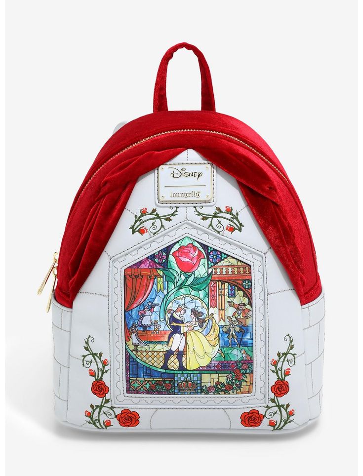 Loungefly Disney Beauty and the Beast Stained Glass Portrait Mini Backpack - BoxLunch Exclusive | BoxLunch Stained Glass Portrait, Glass Portrait, Loungefly Purse, Beauty And Beast Wedding, Cute Mini Backpacks, Loungefly Bag, Disney Bag, Rosé Details, Disney Beauty And The Beast