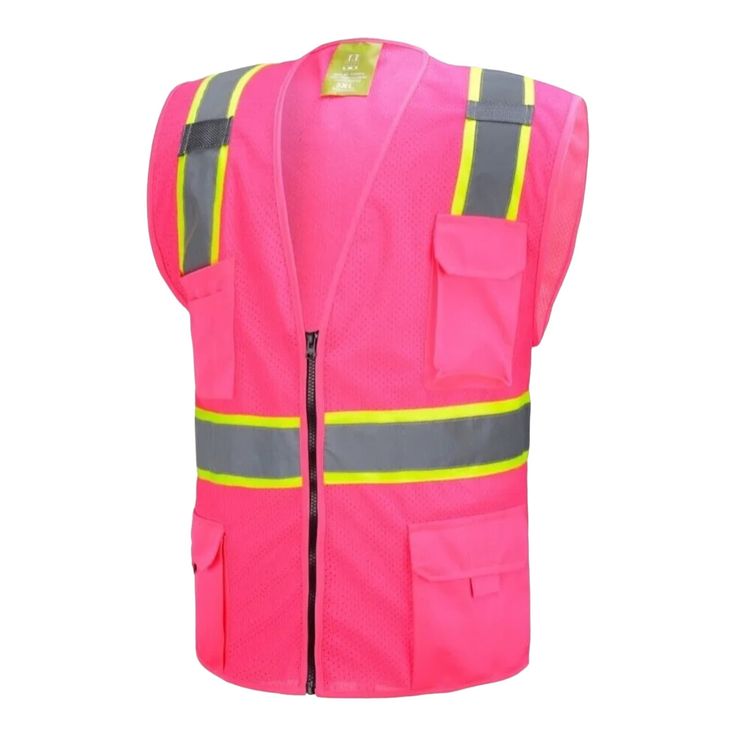 Introducing our Pink Hi Vis Safety Vest - a stylish and reliable safety essential for individuals working in hazardous environments. This high-quality vest combines functionality with a vibrant pink color, ensuring maximum visibility and safety on the job. Crafted with meticulous attention to detail, our Pink Hi Vis Safety Vest features bold yellow and silver stripes that enhance visibility even in low-light conditions. This smart design guarantees that you'll stand out from the crowd, making it Adult Footie Pajamas, Neon Dance, Rock Star Party, Vest With Pockets, Footie Pajamas, Pink Vest, Pocket Tool, Safety Vest, Red Vest