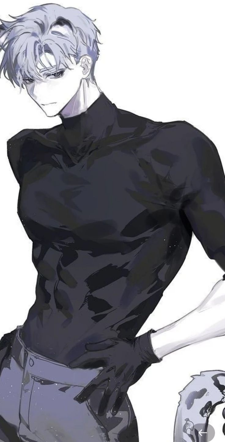 an anime character with white hair and black shirt