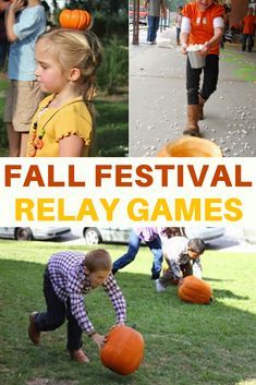 the fall festival relay games are great for kids to play with pumpkins and other activities