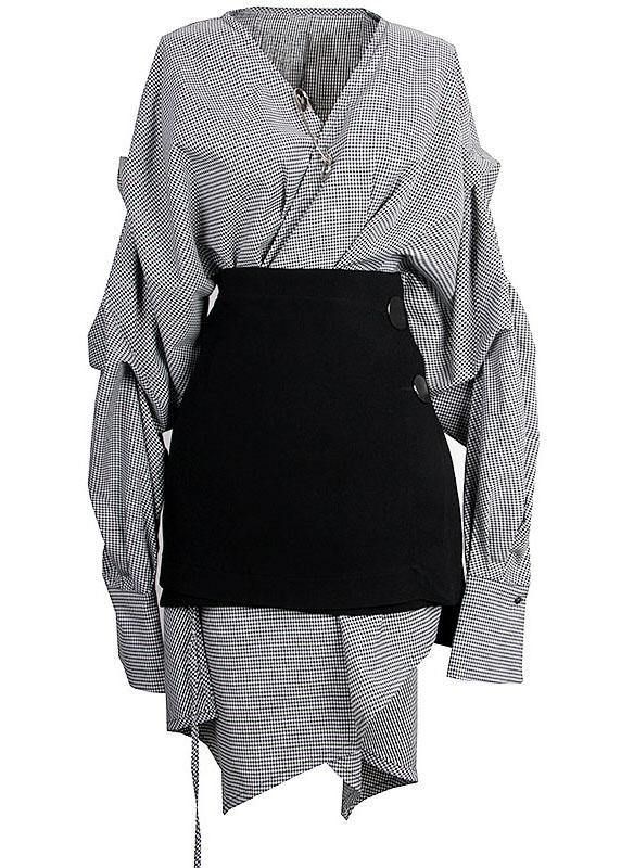 Plus Size Plaid V Neck Asymmetrical Designlong Sleeve Dress + Black Straight Skirt Two Pieces Set Black Straight Skirt, Jazz Hands, Flattering Outfits, Comfortable Room, Plus Size Kleidung, Straight Skirt, Spring Tops, Cup Size, Two Pieces