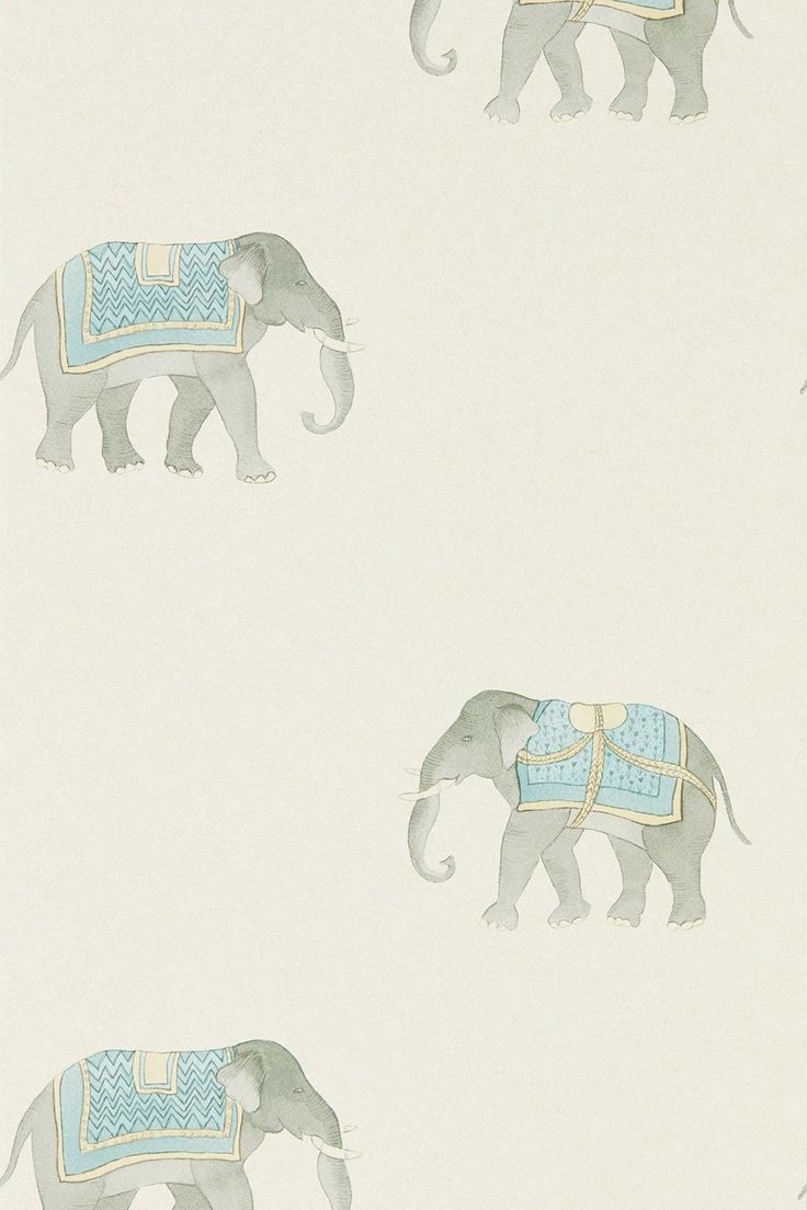 an elephant wallpaper with blue and gold accents on it's back side, in front of a white background