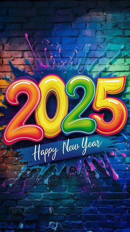 colorful new year's card with the number 2055 and paint splatters