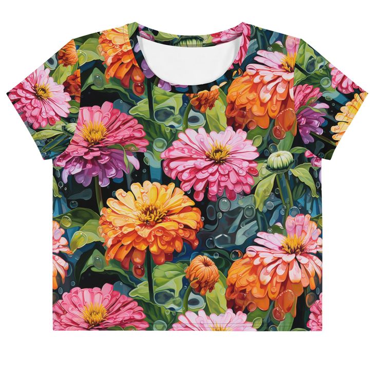 Looking for you next wardrobe favorite? Well, look no further because this crop tee is printed and sewn to fit you just right. To top that off, the original all-over design is definitely worth showing off, so don't hesitate to own one of these tees - they're meant to be adored.  * 95% polyester, 5% elastane (fabric composition may vary by 1%) * Premium knit mid-weight jersey * Four-way stretch fabric that stretches and recovers on the cross and lengthwise grains * Regular fit * Blank product com Fitted Cropped Shirt With Graphic Print And Short Sleeves, Summer Cotton Tops With Digital Print, Summer Cropped Shirt With Graphic Print And Short Sleeves, Spring Graphic Tee Crop Top In Relaxed Fit, Printed Short Sleeve Crop Top For Spring, Printed Cotton Crop Top, Summer Digital Print Short Sleeve Tops, Summer Short Sleeve Tops With Digital Print, Fitted Graphic Tee With All Over Print