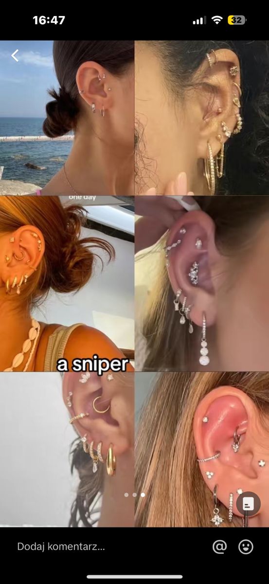 multiple images of different types of ear piercings