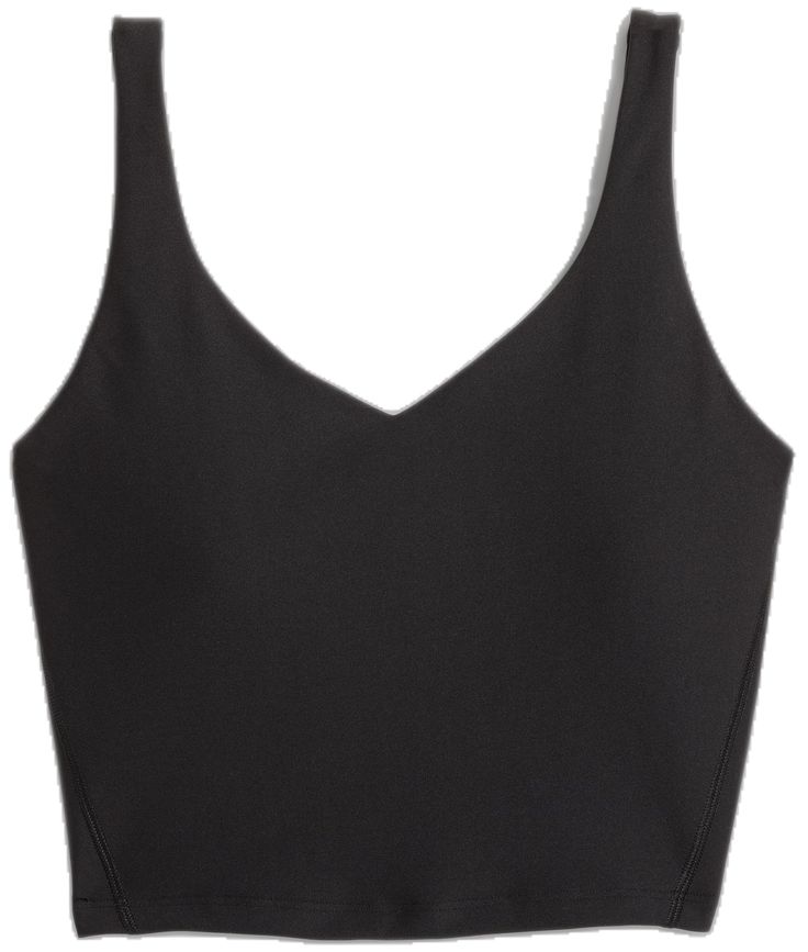 Fitted Black V-neck Sports Bra, Fitted Full Coverage Sports Bra With Built-in Cups, Fitted Tank Sports Bra With Built-in Padding, Fitted Tank Top With Built-in Padding, Black Sports Bra With Seamless Construction And Wide Straps, Black Athleisure Tank Top With Built-in Padding, Black Stretch Tank Top With Built-in Padding, Black Seamless V-neck Sports Bra, Compressive Seamless V-neck Sports Bra