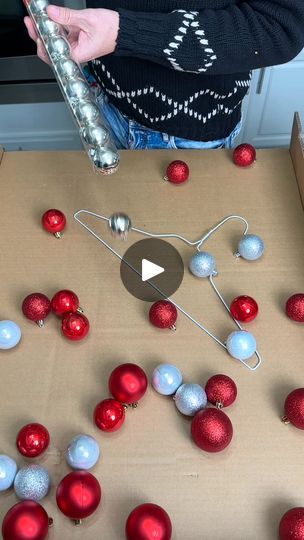 a box filled with red and white ornaments