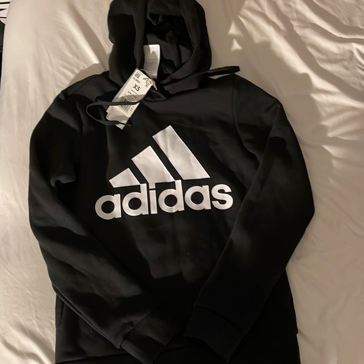 Comfortable Black Hoodie , Never Worn. Adidas Logo Fleece Sweatshirt For Winter, Winter Adidas Logo Fleece Sweatshirt, Adidas Logo Fleece Hoodie For Fall, Adidas Logo Athleisure Hoodie For Fall, Adidas Logo Hoodie For Fall In Athleisure Style, Adidas Sweatshirt With Logo For Fall, Adidas Sweatshirt For Fall, Adidas Logo Fleece Hoodie For Winter, Adidas Fleece Hoodie For Winter