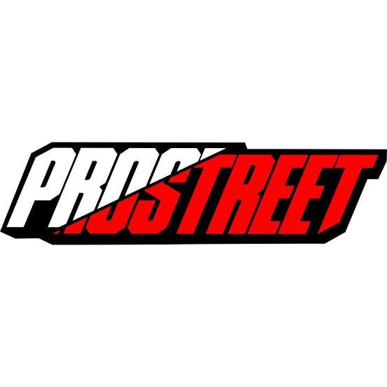 the pro street logo is red and black with white letters on it's side