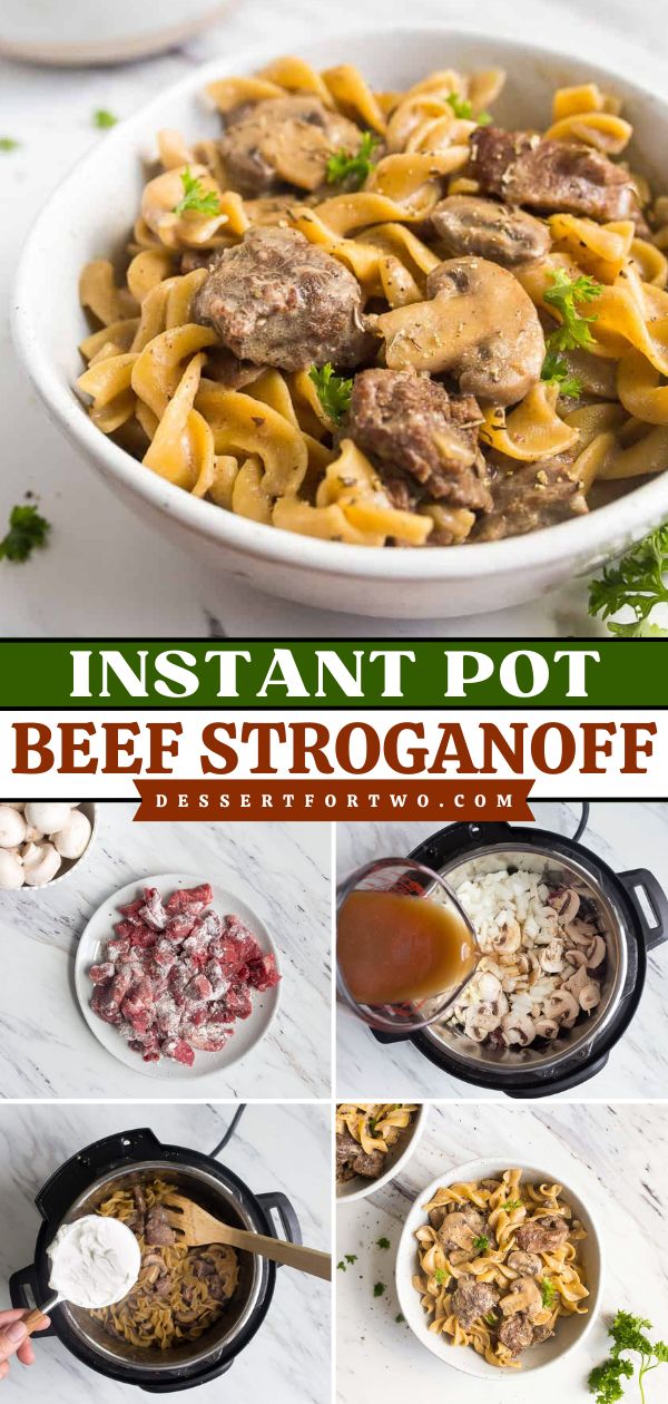 Get your pressure cooker ready and try this family dinner recipe! You'll love this homemade beef stroganoff in the Instant Pot. Complete with tender stew meat, mushrooms, and creamy noodles, it's the perfect comfort food! Stroganoff Recipe Instant Pot, Beef Stroganoff Stew Meat, Pressure Cooker Beef Stroganoff, Instant Pot Beef Stroganoff, Creamy Noodles, Beef Stroganoff Recipe, Beef Stroganoff Easy, Mom Recipes, Real Foods